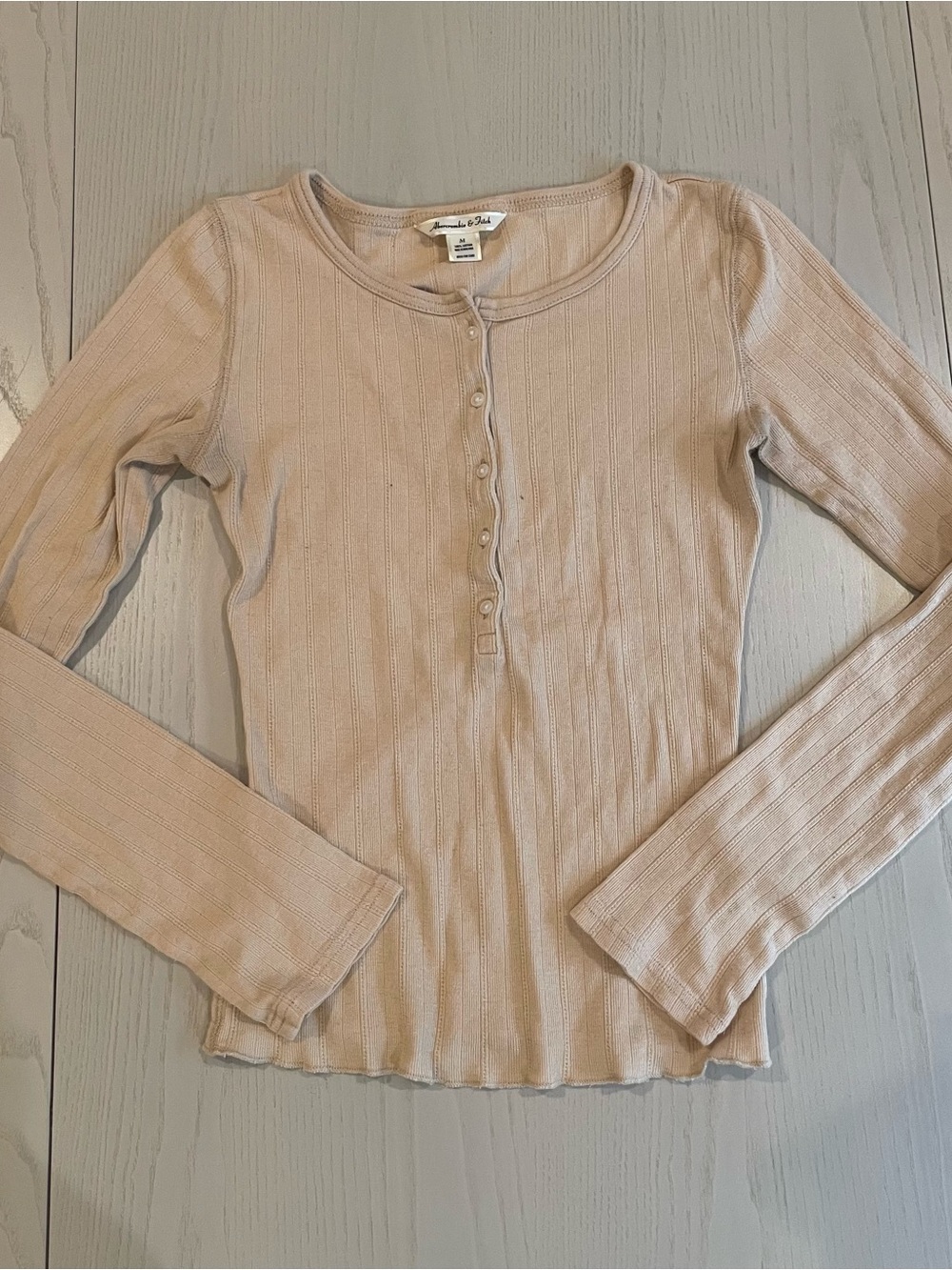 Vintage Abercrombie and Fitch Pointelle Ribbed Henley Tan - Size Medium
